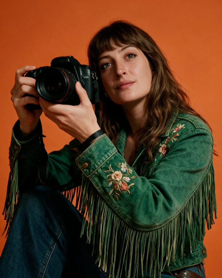 Maria Cristina Galiotta con la macchina fotografica durante uno shooting